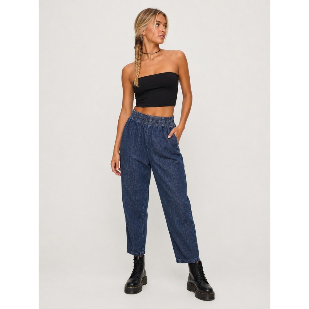 GU Dark Wash Pull On Tapered Jeans Elastic Waist Blue Size M